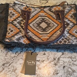 NWT MYRA BAG Geometric Tote Bag - Orange, Brown, and Black